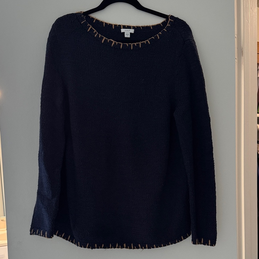J.jill - Pure Jill Navy Sweater with Brown Stitching